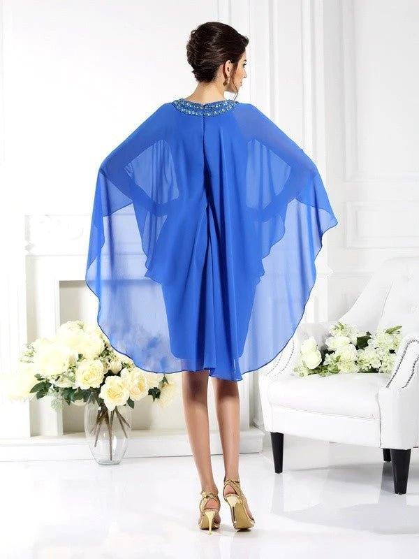 Sheath/Column Bateau 3/4 Sleeves Short Chiffon Mother of the Bride Dresses - RongMoon