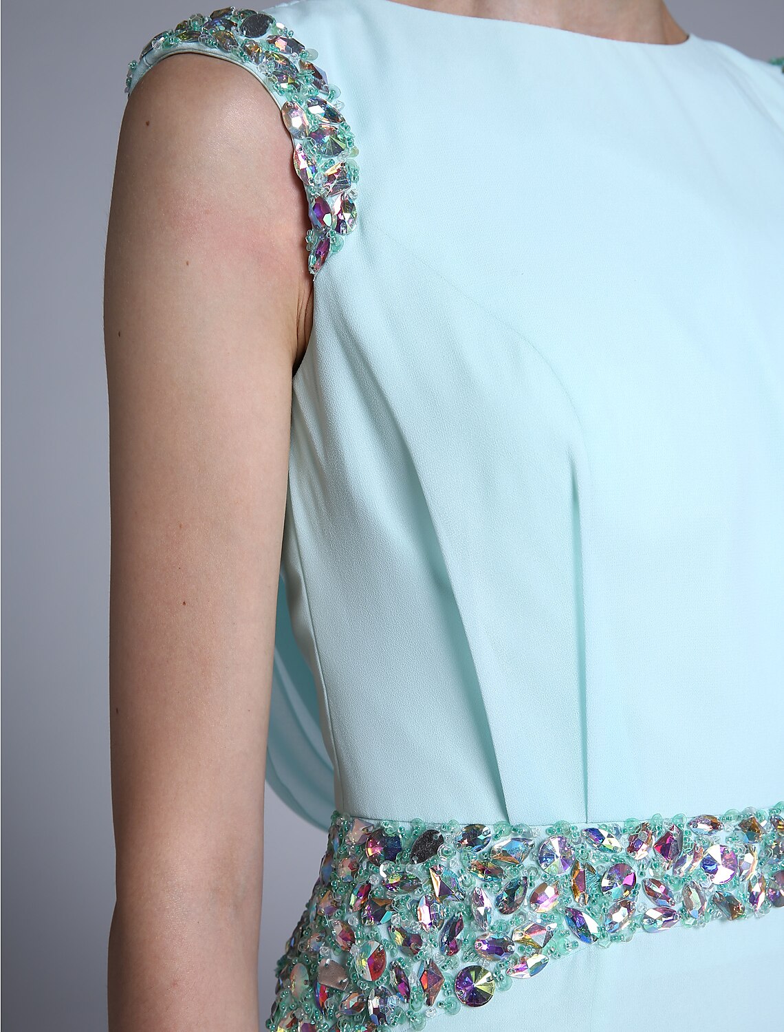 Aimishang Sheath / Column Mother of the Bride Dress Elegant Bateau Neck Ankle Length Chiffon Sleeveless No with Crystals