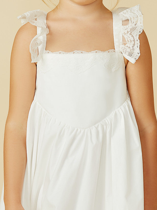 Sleeveless A-Line Flower Girl Dress with Lace and Pleats