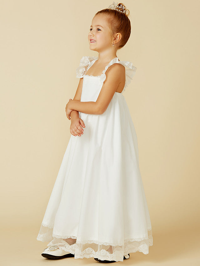 Sleeveless A-Line Flower Girl Dress with Lace and Pleats