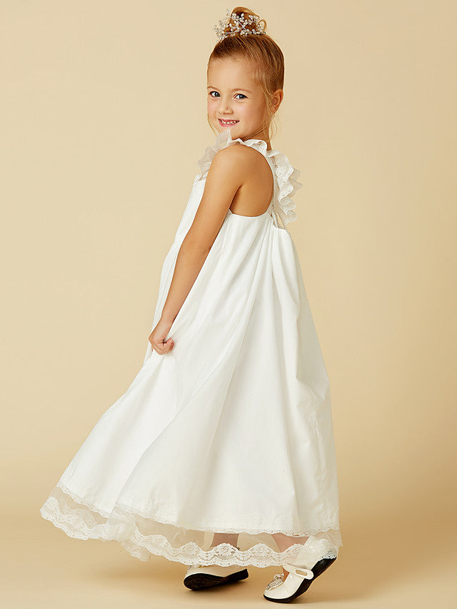 Sleeveless A-Line Flower Girl Dress with Lace and Pleats