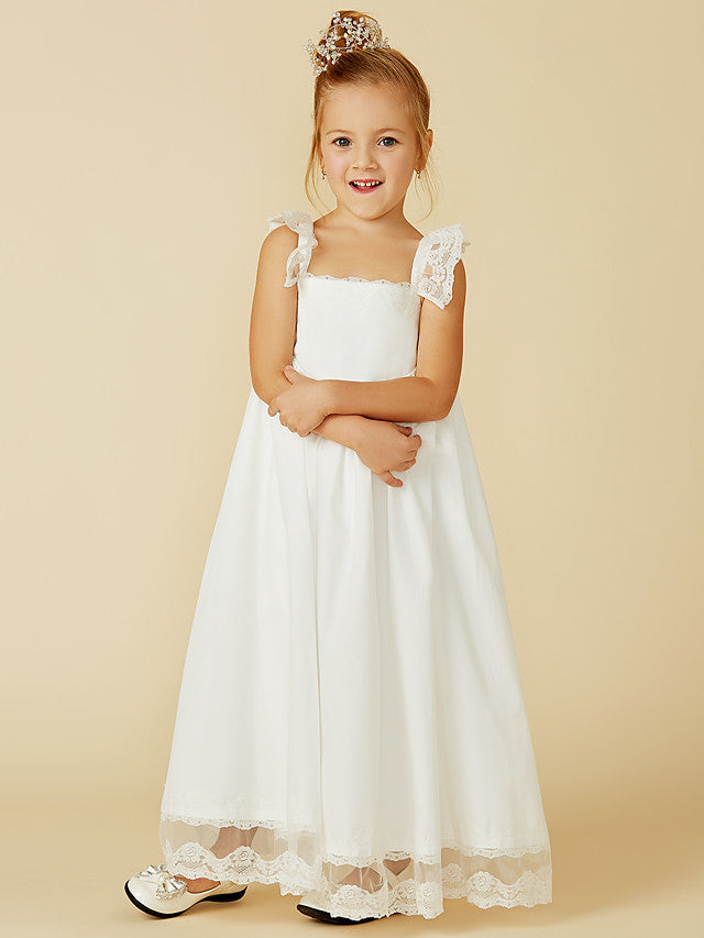 Sleeveless A-Line Flower Girl Dress with Lace and Pleats