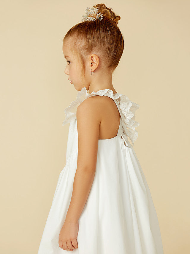 Sleeveless A-Line Flower Girl Dress with Lace and Pleats