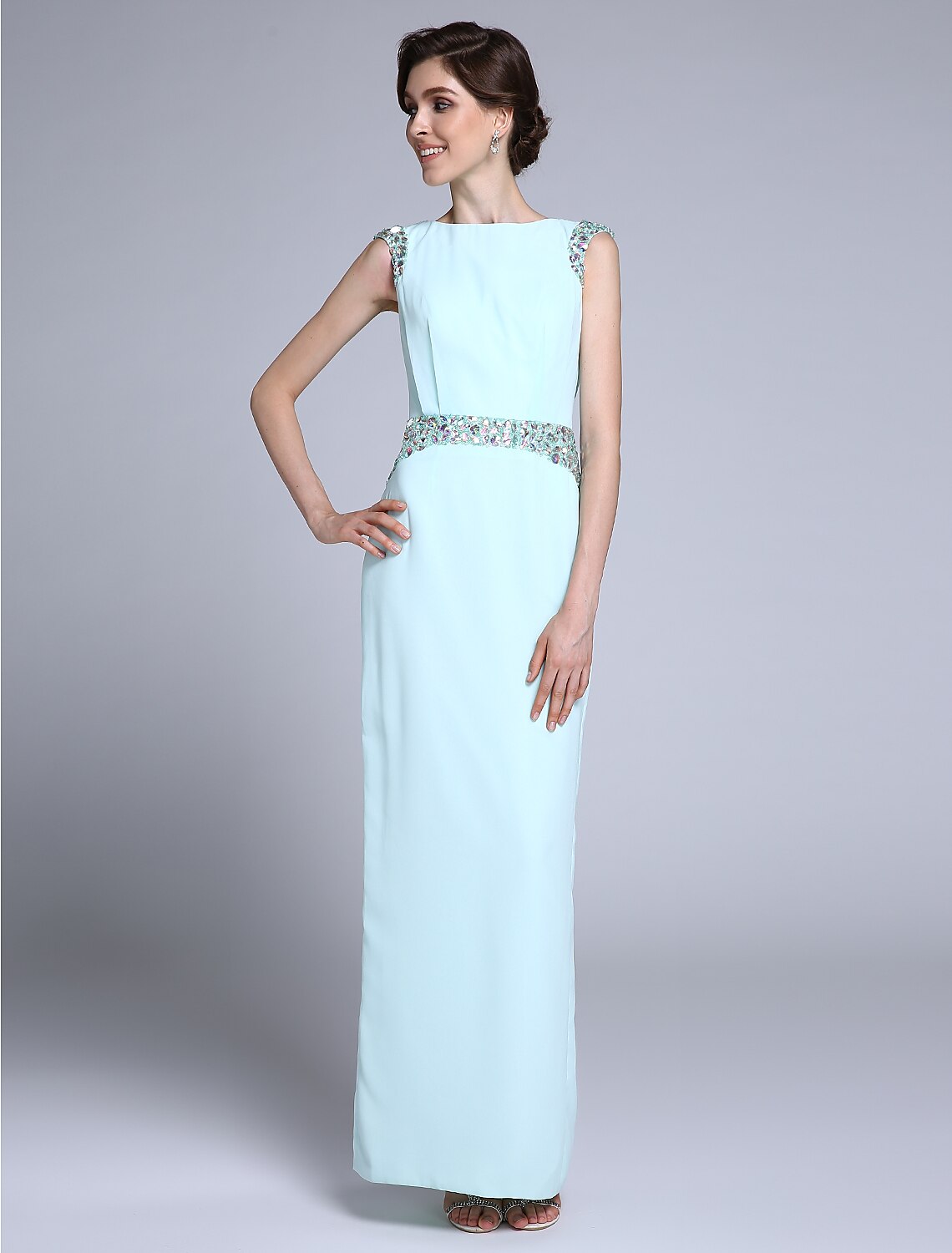 Aimishang Sheath / Column Mother of the Bride Dress Elegant Bateau Neck Ankle Length Chiffon Sleeveless No with Crystals