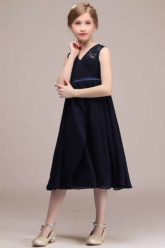 Stunning Black V Neck Sheer Straps Flower Girl Dress Tulle
