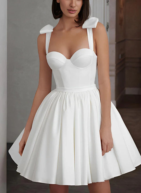 Sweet A-Line Sweetheart Sleeveless Short Satin Wedding Dresses White