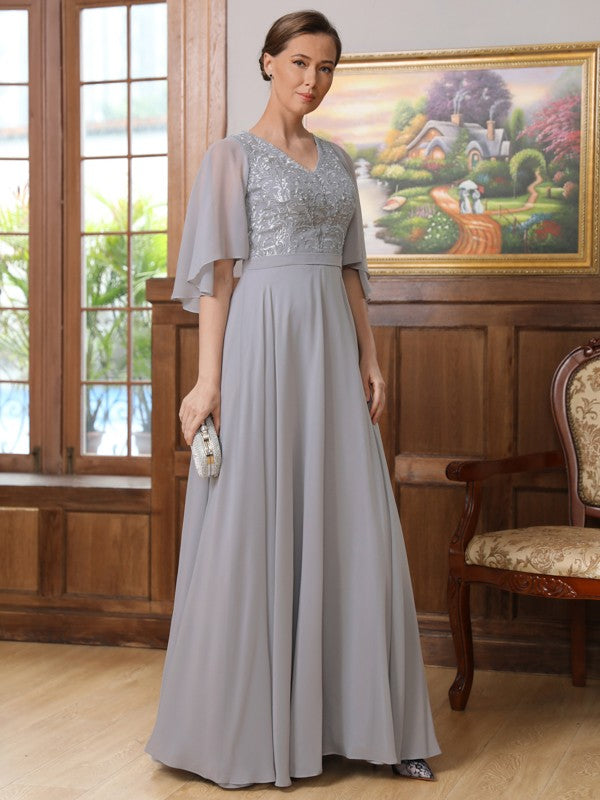 Aimishang A-Line/Princess Chiffon Applique V-neck 1/2 Sleeves Floor-Length Mother of the Bride Dresses