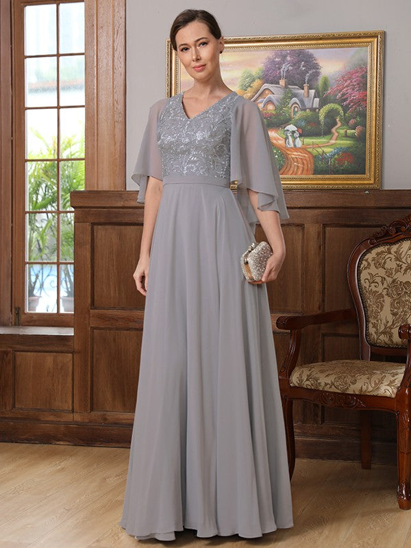 Aimishang A-Line/Princess Chiffon Applique V-neck 1/2 Sleeves Floor-Length Mother of the Bride Dresses