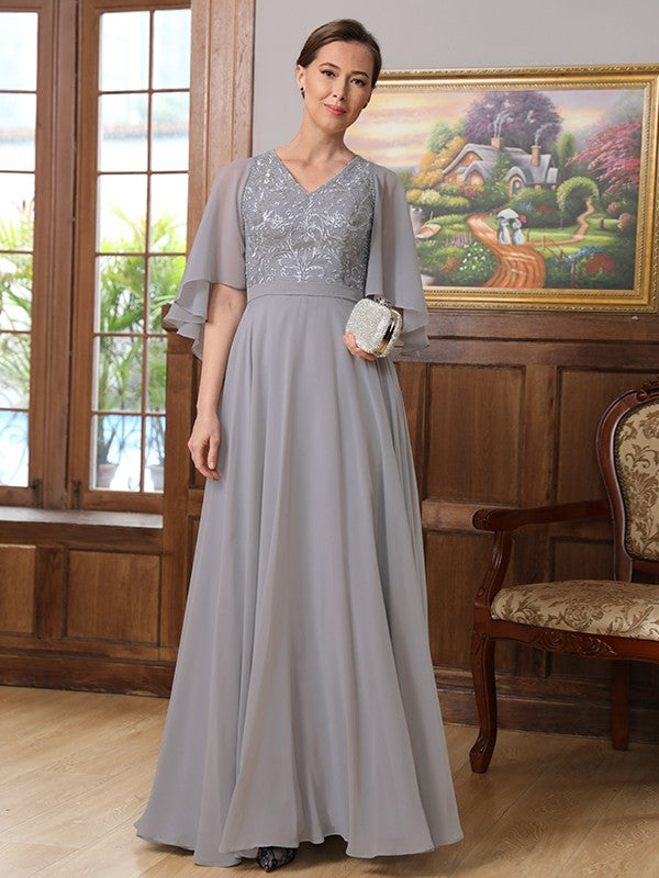 Aimishang A-Line/Princess Chiffon Applique V-neck 1/2 Sleeves Floor-Length Mother of the Bride Dresses