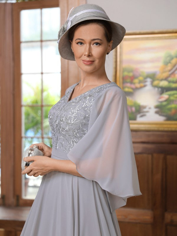 Aimishang A-Line/Princess Chiffon Applique V-neck 1/2 Sleeves Floor-Length Mother of the Bride Dresses