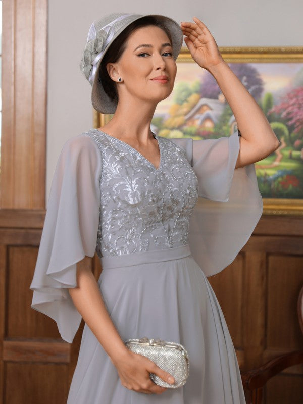 Aimishang A-Line/Princess Chiffon Applique V-neck 1/2 Sleeves Floor-Length Mother of the Bride Dresses