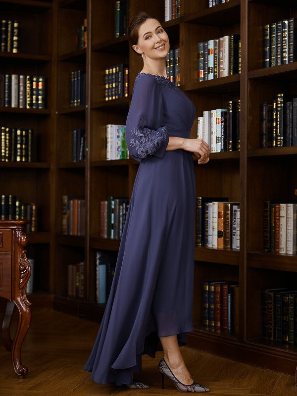 Aimishang A-Line/Princess Chiffon Ruched Bateau 3/4 Sleeves Asymmetrical Mother of the Bride Dresses