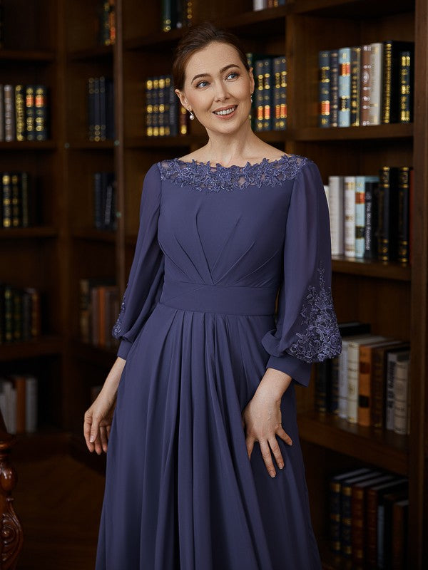 Aimishang A-Line/Princess Chiffon Ruched Bateau 3/4 Sleeves Asymmetrical Mother of the Bride Dresses