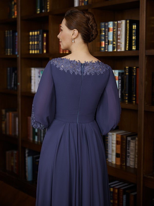 Aimishang A-Line/Princess Chiffon Ruched Bateau 3/4 Sleeves Asymmetrical Mother of the Bride Dresses