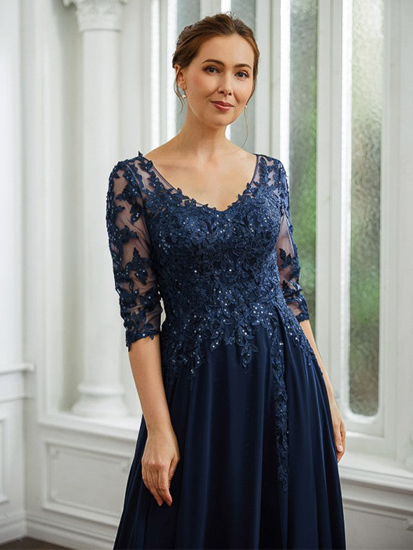 Aimishang A-Line/Princess Chiffon Applique V-neck 3/4 Sleeves Floor-Length Mother of the Bride Dresses