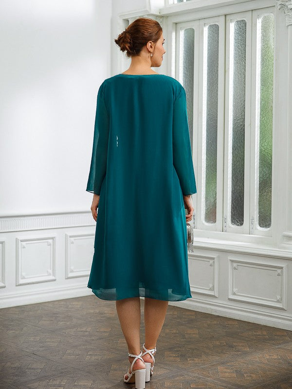 Aimishang A-Line/Princess Chiffon Ruched V-neck Short Sleeves Knee-Length Mother of the Bride Dresses