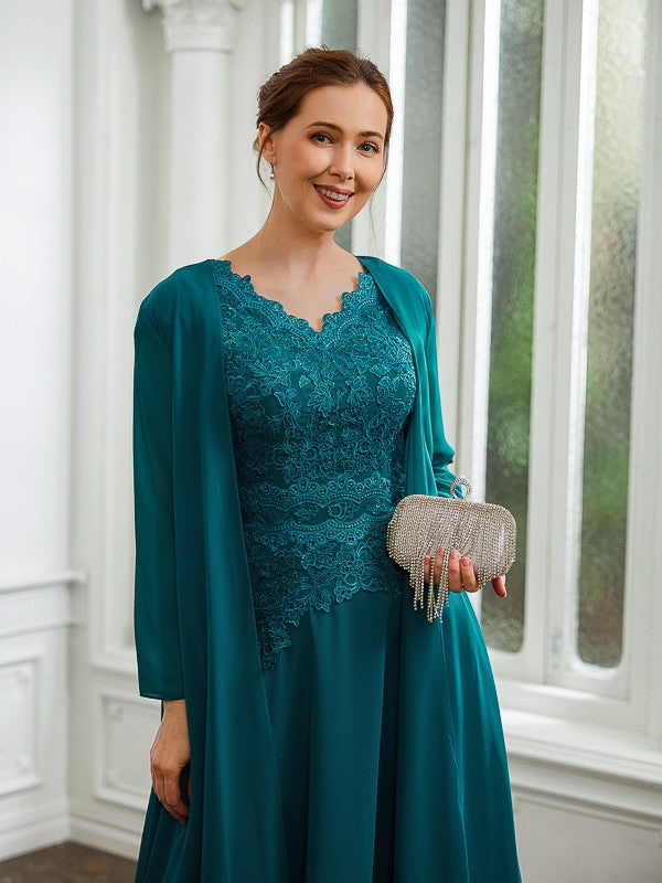 Aimishang A-Line/Princess Chiffon Ruched V-neck Short Sleeves Knee-Length Mother of the Bride Dresses