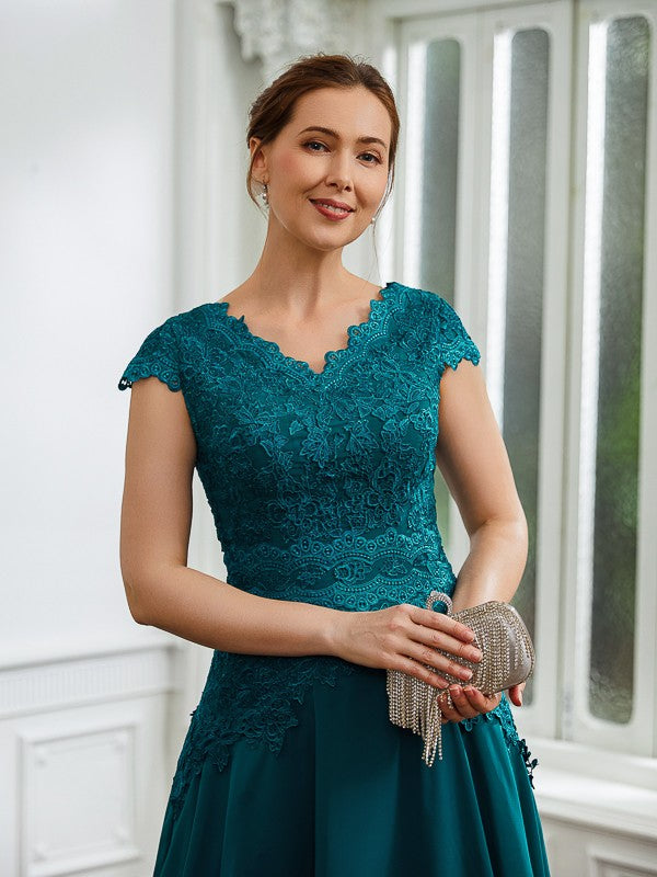 Aimishang A-Line/Princess Chiffon Ruched V-neck Short Sleeves Knee-Length Mother of the Bride Dresses
