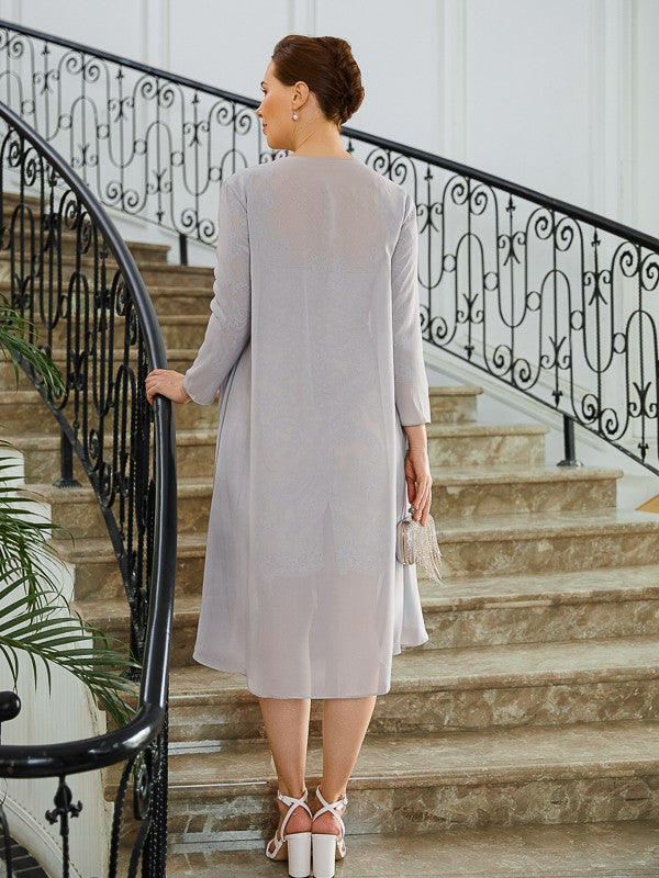 Aimishang Sheath/Column Chiffon Applique Bateau 3/4 Sleeves Short/Mini Mother of the Bride Dresses