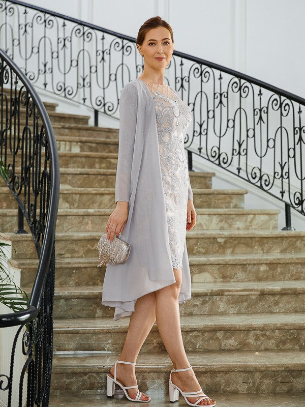 Aimishang Sheath/Column Chiffon Applique Bateau 3/4 Sleeves Short/Mini Mother of the Bride Dresses