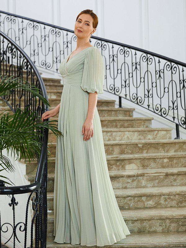 Aimishang A-Line/Princess Chiffon Ruched V-neck 1/2 Sleeves Floor-Length Mother of the Bride Dresses