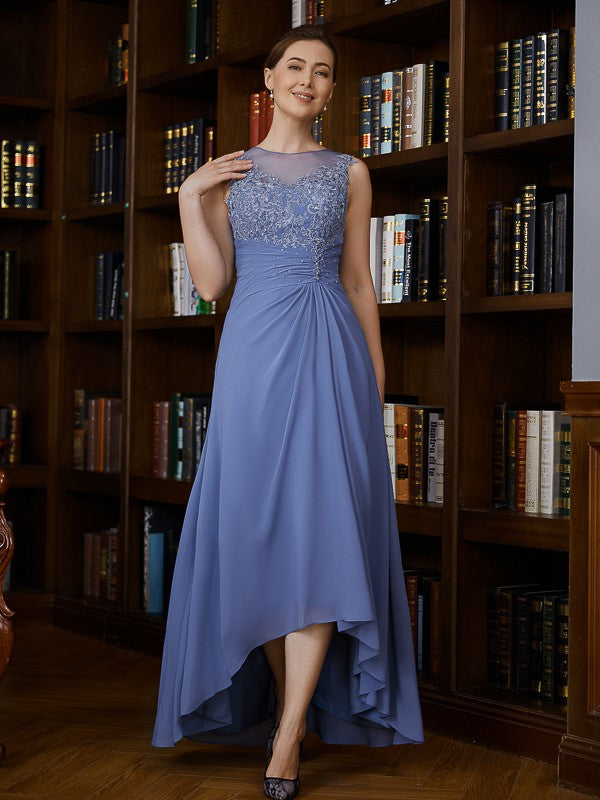 Aimishang A-Line/Princess Chiffon Applique Scoop Sleeveless Asymmetrical Mother of the Bride Dresses