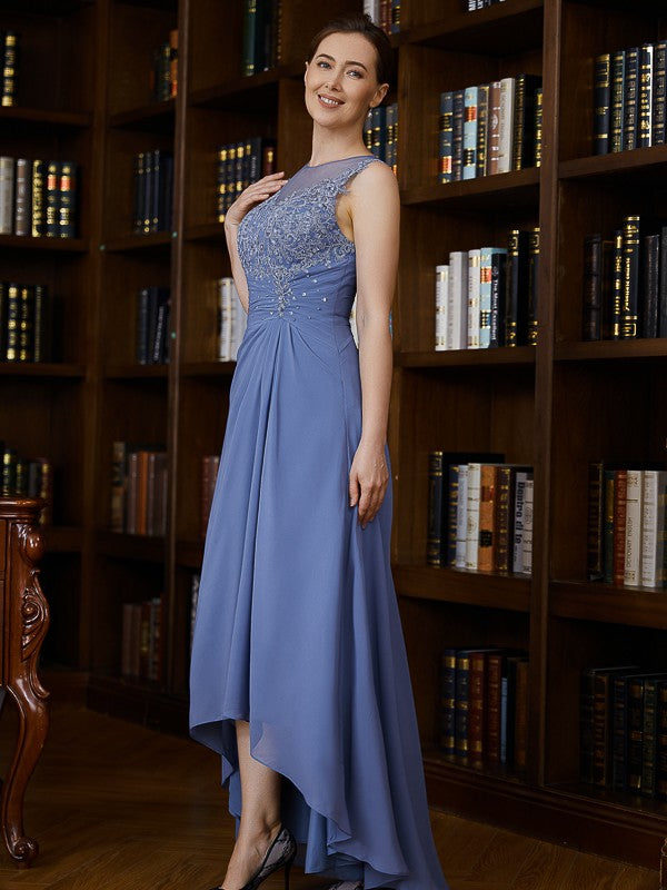 Aimishang A-Line/Princess Chiffon Applique Scoop Sleeveless Asymmetrical Mother of the Bride Dresses
