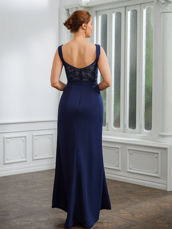 Aimishang Sheath/Column Stretch Crepe Ruched V-neck Sleeveless Floor-Length Mother of the Bride Dresses