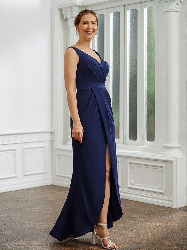Aimishang Sheath/Column Stretch Crepe Ruched V-neck Sleeveless Floor-Length Mother of the Bride Dresses