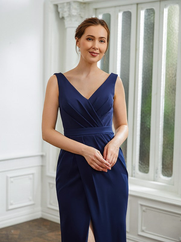 Aimishang Sheath/Column Stretch Crepe Ruched V-neck Sleeveless Floor-Length Mother of the Bride Dresses