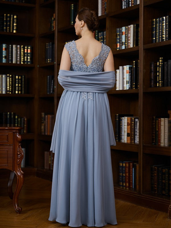 Wholesale A-Line/Princess Chiffon Applique V-neck Sleeveless Floor-Length Mother of the Bride Dresses
