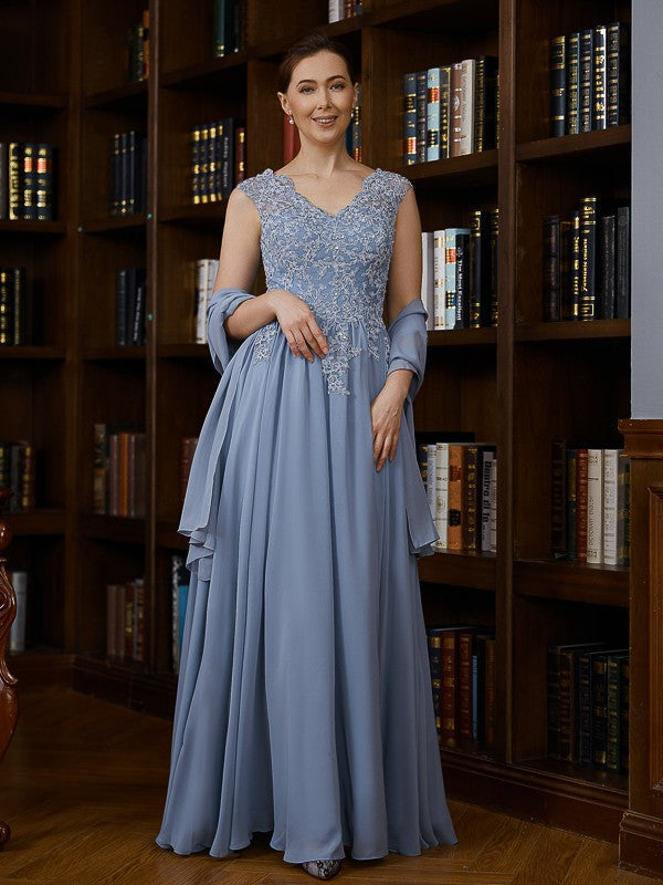 Wholesale A-Line/Princess Chiffon Applique V-neck Sleeveless Floor-Length Mother of the Bride Dresses