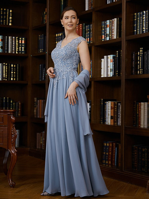 Wholesale A-Line/Princess Chiffon Applique V-neck Sleeveless Floor-Length Mother of the Bride Dresses