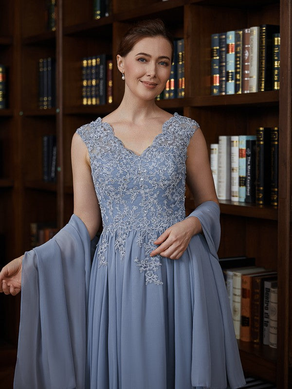 Wholesale A-Line/Princess Chiffon Applique V-neck Sleeveless Floor-Length Mother of the Bride Dresses