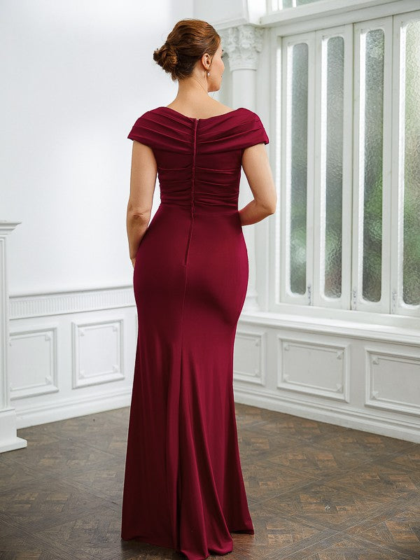 Aimishang Sheath/Column Jersey Ruched V-neck Short Sleeves Floor-Length Mother of the Bride Dresses