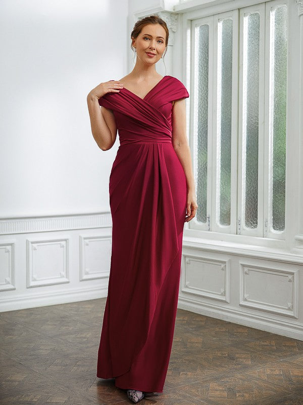 Aimishang Sheath/Column Jersey Ruched V-neck Short Sleeves Floor-Length Mother of the Bride Dresses