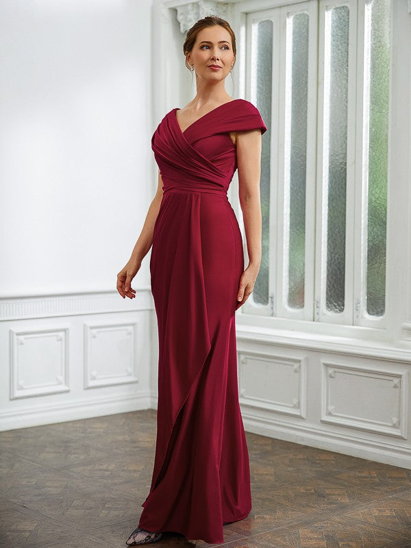 Aimishang Sheath/Column Jersey Ruched V-neck Short Sleeves Floor-Length Mother of the Bride Dresses