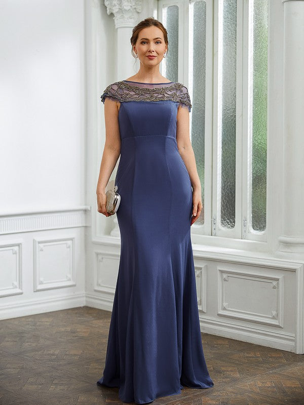 Aimishang Sheath/Column Chiffon Beading Bateau Short Sleeves Floor-Length Mother of the Bride Dresses