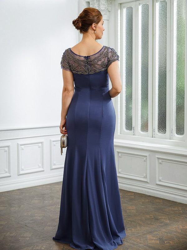 Aimishang Sheath/Column Chiffon Beading Bateau Short Sleeves Floor-Length Mother of the Bride Dresses