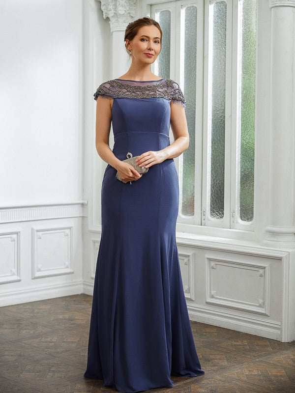 Aimishang Sheath/Column Chiffon Beading Bateau Short Sleeves Floor-Length Mother of the Bride Dresses