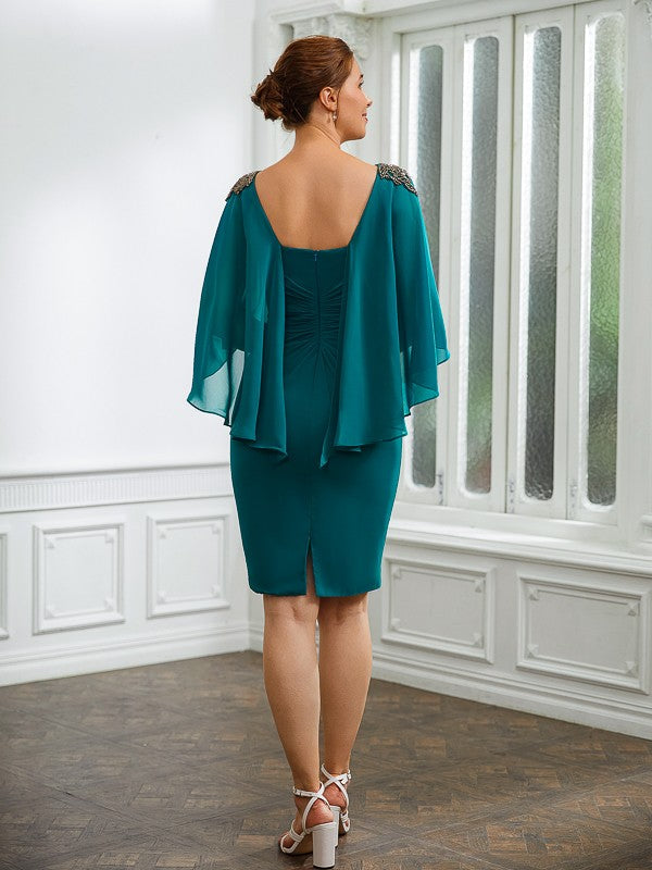 Aimishang Sheath/Column Chiffon Ruched Bateau 3/4 Sleeves Knee-Length Mother of the Bride Dresses