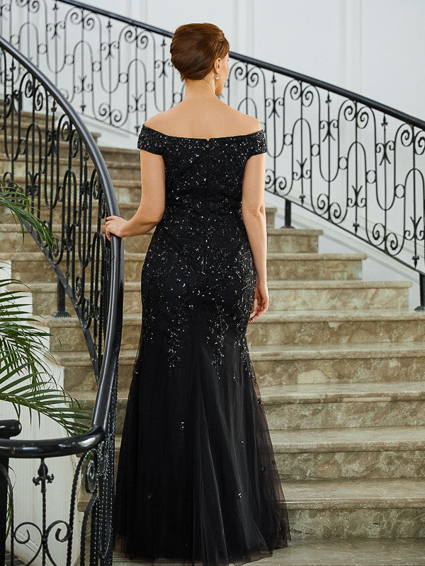 Aimishang Sheath/Column Tulle Beading Off-the-Shoulder Sleeveless Floor-Length Mother of the Bride Dresses