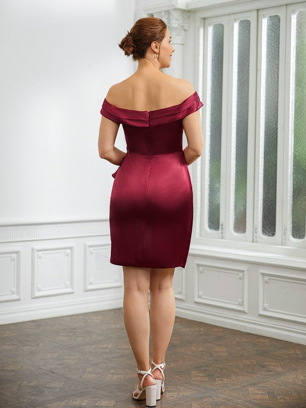Aimishang Sheath/Column Woven Satin Ruched Off-the-Shoulder Sleeveless Short/Mini Mother of the Bride Dresses