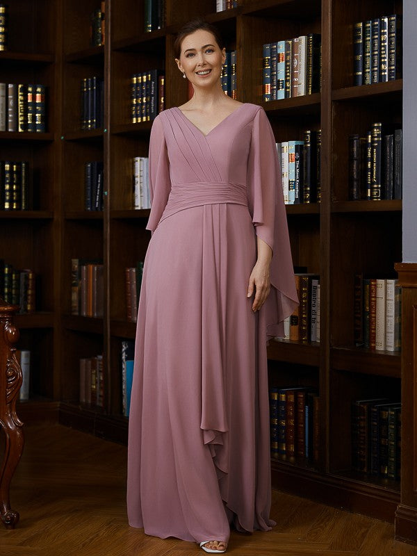Aimishang A-Line/Princess Chiffon Ruched V-neck 3/4 Sleeves Floor-Length Mother of the Bride Dresses