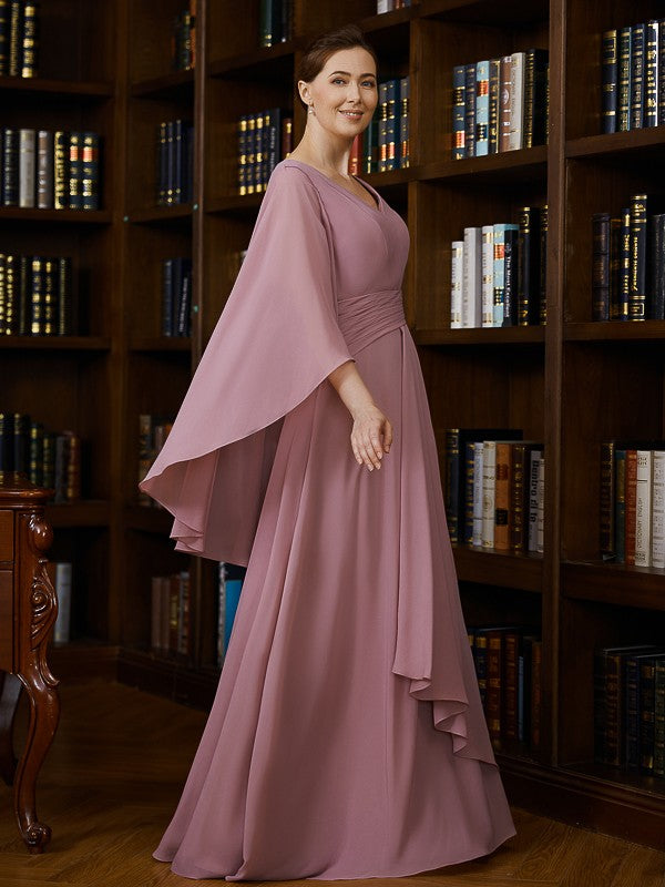Aimishang A-Line/Princess Chiffon Ruched V-neck 3/4 Sleeves Floor-Length Mother of the Bride Dresses