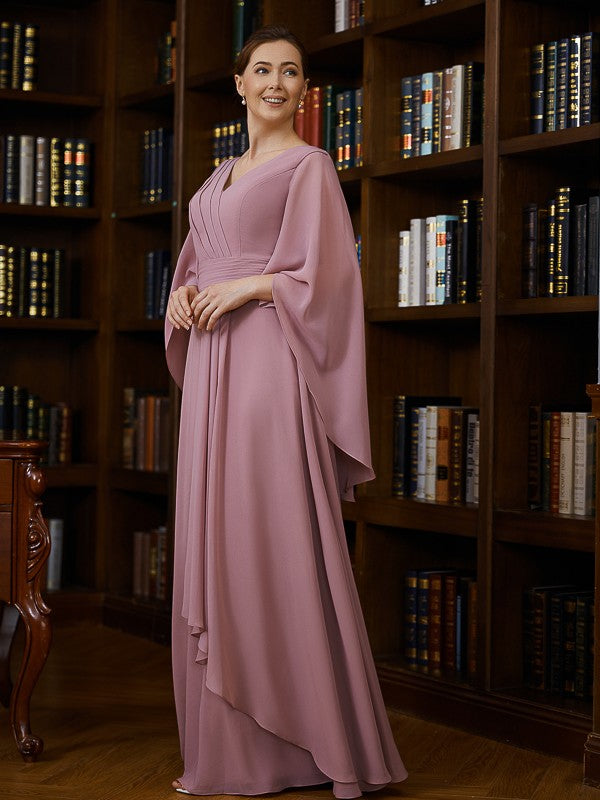 Aimishang A-Line/Princess Chiffon Ruched V-neck 3/4 Sleeves Floor-Length Mother of the Bride Dresses