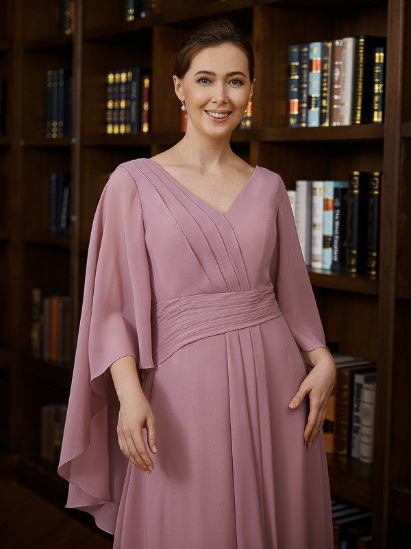 Aimishang A-Line/Princess Chiffon Ruched V-neck 3/4 Sleeves Floor-Length Mother of the Bride Dresses