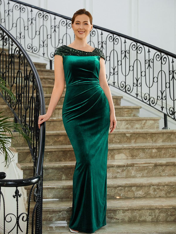 Aimishang Sheath/Column Velvet Ruched V-neck Sleeveless Floor-Length Mother of the Bride Dresses