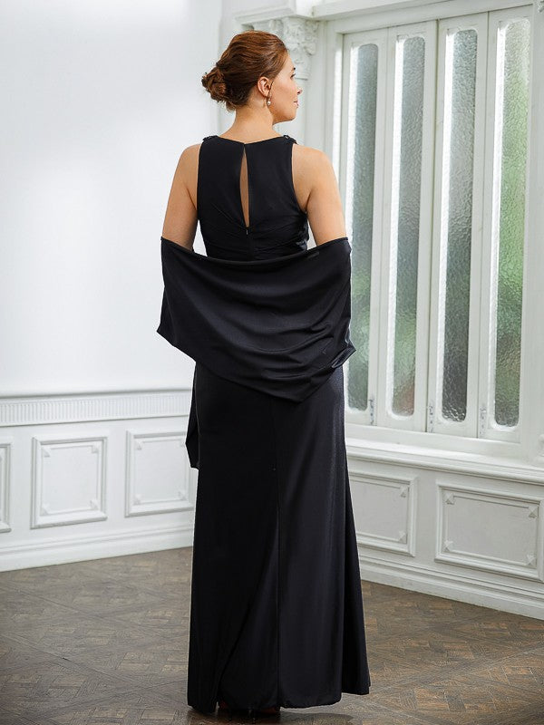 Aimishang Sheath/Column Jersey Ruched V-neck Sleeveless Floor-Length Mother of the Bride Dresses