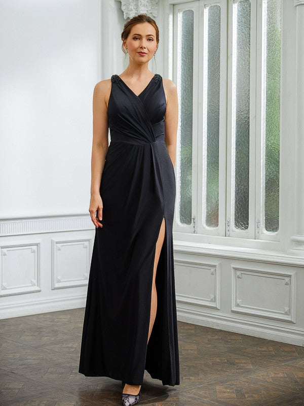 Aimishang Sheath/Column Jersey Ruched V-neck Sleeveless Floor-Length Mother of the Bride Dresses